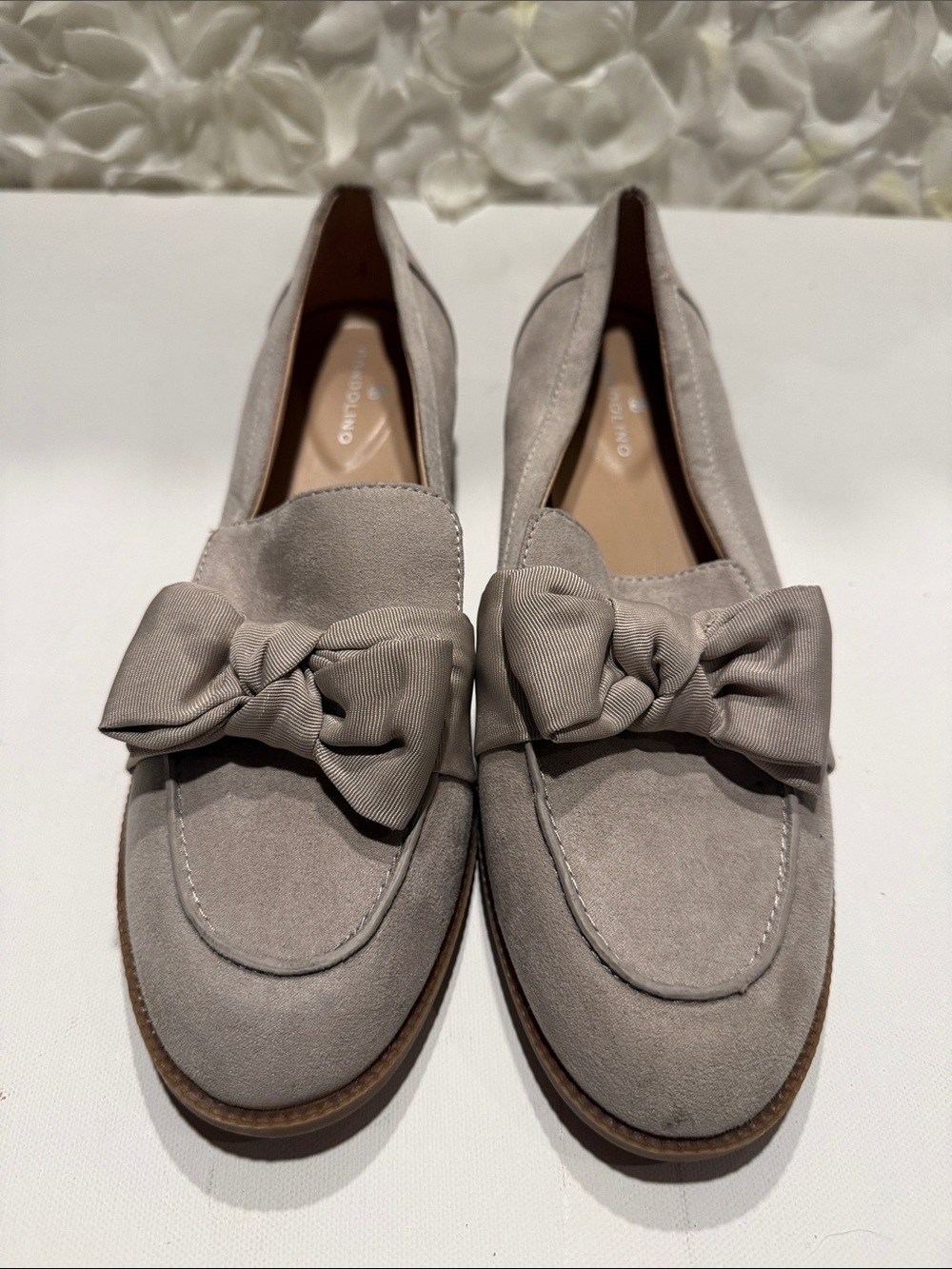 Bandolino Taupe Bow Suede Loafers - Women
